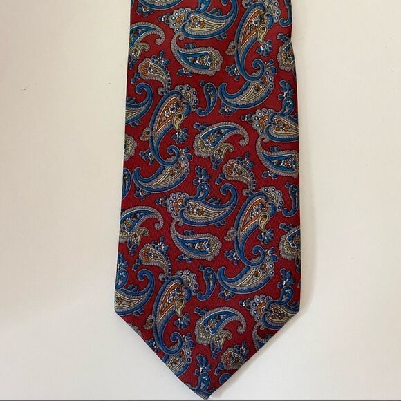 Vintage Liberty of London Paisley Silk Tie Lord & Taylor Burgundy + Blue - Picture 1 of 4